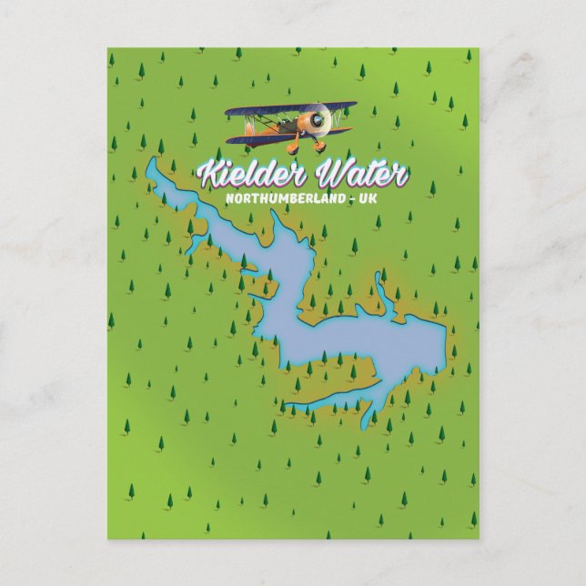 Cartão Postal Kielder Water Northumberland — mapa do Reino Unido (Frente)
