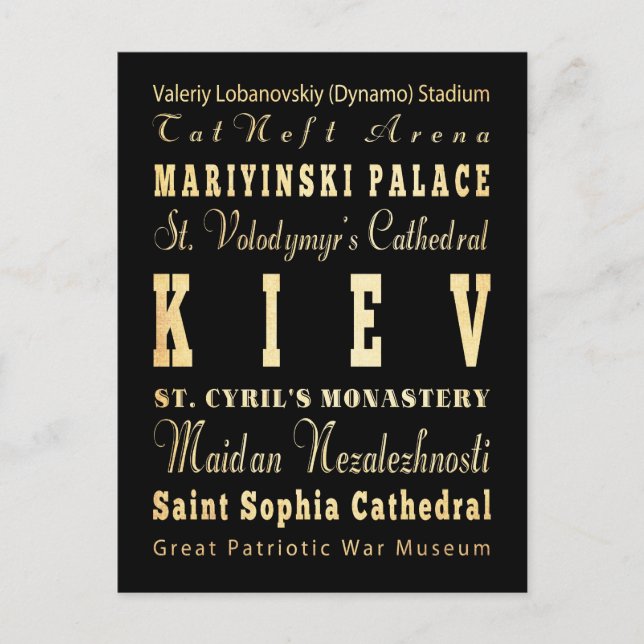 Cartão Postal Kiev City of Ucrânia Typografia Art (Frente)