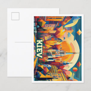 Cartão Postal Kiev Ucrânia Viagem artístico colorido