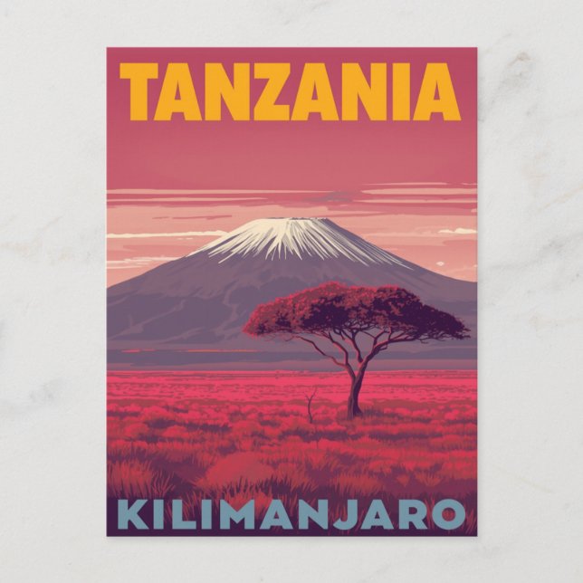 Cartão Postal Kilimanjaro Tanzania Retro Travel (Frente)
