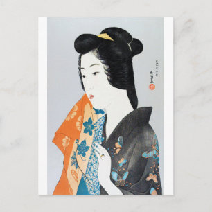 Cartão Postal Kimono com padrão borboleta, Goyō Hashiguchi