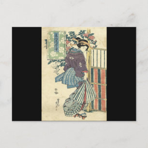 Cartão Postal kimono geisha tradicional de jardim ukiyo-e japonê