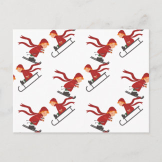 Cartão Postal Kinder Schlitten Crianças esquiadoras dormem