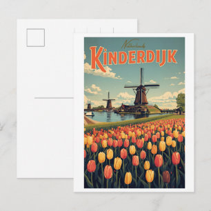 Cartão Postal Kinderdijk Holanda Países Baixos Moinhos de Vento 