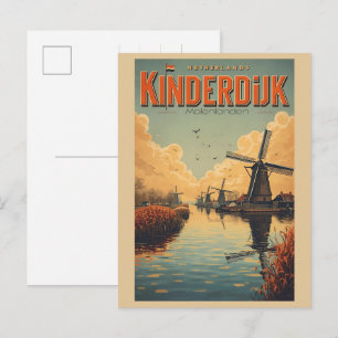 Cartão Postal Kinderdijk Holanda Países Baixos Moinhos de Vento