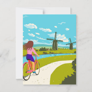 Cartão Postal Kinderdijk Windmills na Holanda do Sul, WPA Art De