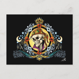 Cartão Postal King Skull Pirate with Hearts by Al Rio