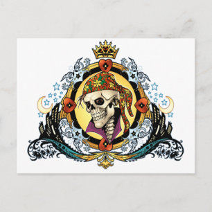 Cartão Postal King Skull Pirate with Hearts by Al Rio