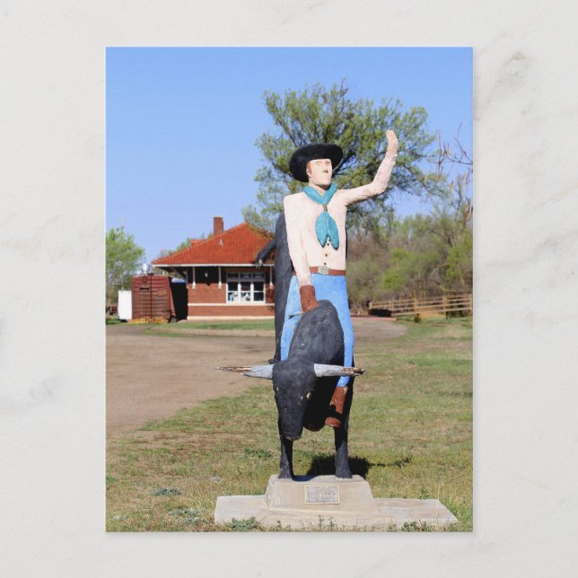 Cartão Postal Kingman, Kansas, Estátua Bullrider (Frente)