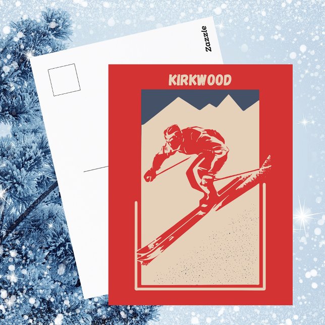 Cartão Postal Kirkwood Mountain Resort na Califórnia - Retro Ski (Criador carregado)