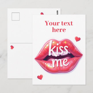 Cartão Postal Kiss Me Glossy Red Lips Art Illustration
