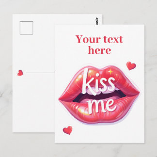 Cartão Postal Kiss Me Glossy Red Lips Art Illustration