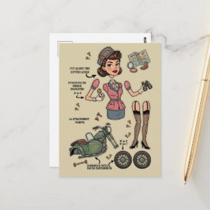 Cartão Postal Kit de Boneca de Papel em Estilo Vintage Aventura