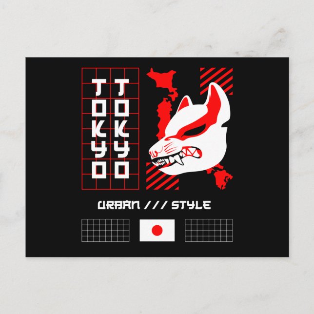 Cartão Postal Kitsune Fox Tokyo City (Frente)