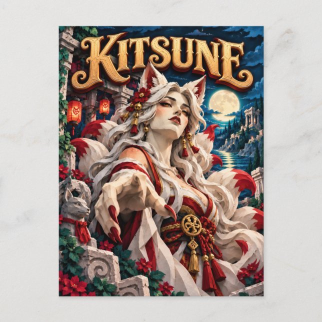 Cartão Postal Kitsune, Monstro de Corte de Papel (Frente)