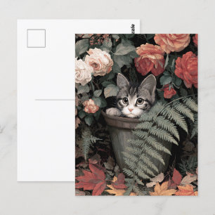 Cartão Postal Kitten Adorável num Pote Flor