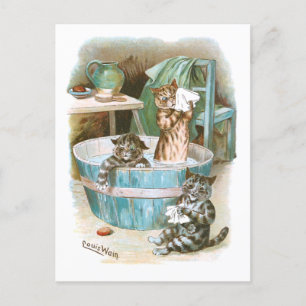 Cartão Postal Kitten Bath por Louis Wain