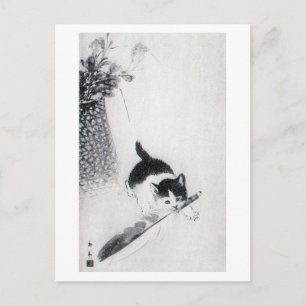Cartão Postal Kitten com Feather, Imao Keinen