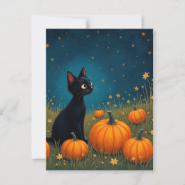 Cartão Postal Kitten com Pumpkins