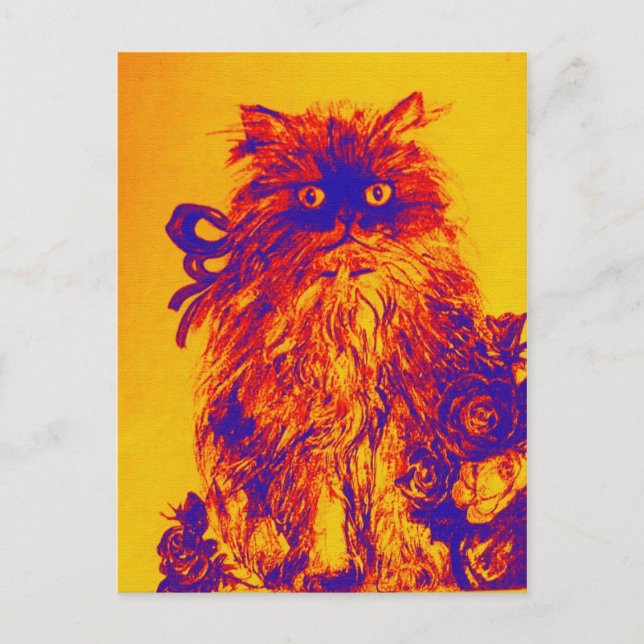 Cartão Postal KITTEN COM ROSAS, Cor-de-laranja Amarelo (Frente)