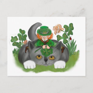 Cartão Postal Kitten e Leprechaun encontram um revólver de quat