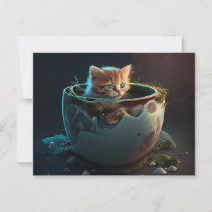 Cartão Postal Kitten em um Teacup Látea - Cartão-postal de gato