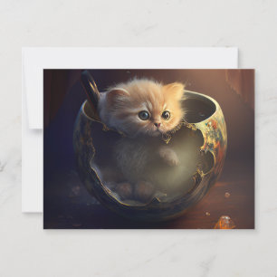 Cartão Postal Kitten em um Teacup quebrado - Cartão-postal Cat