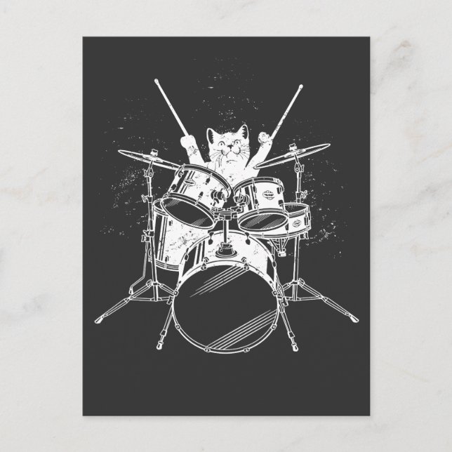 Cartão Postal Kitten Punk Rockstar Gatinho Bateria Tocando Pos (Frente)