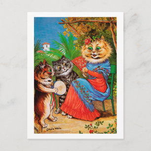 Cartão Postal Kittens & Lady, Louis Wain