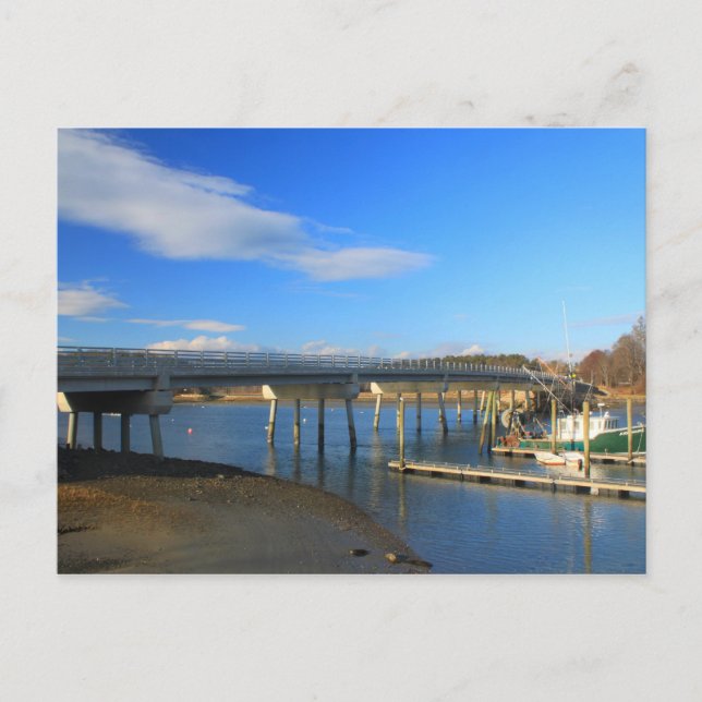 Cartão Postal Kittery Maine Boat e Bridge (Frente)