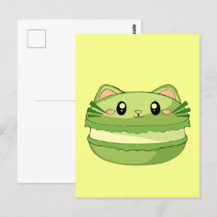 Cartão Postal Kitty Cat Matcha Macaron