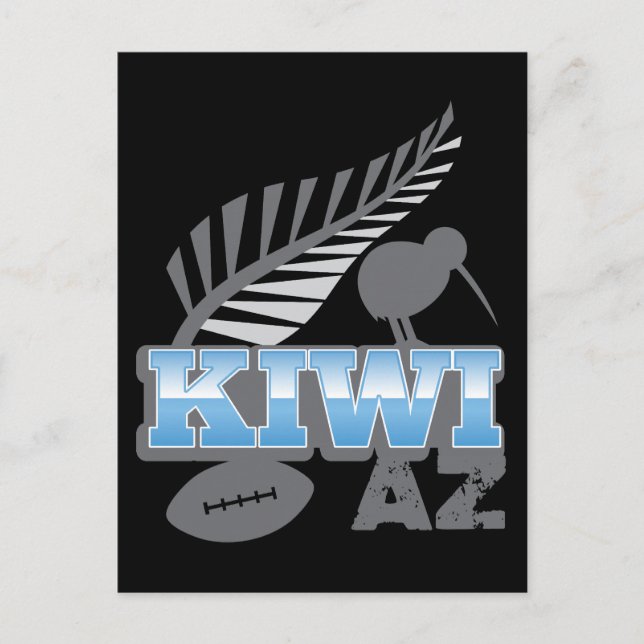 Cartão Postal KIWI AZ rugby bird e prata-ferro Nova Zelândia (Frente)