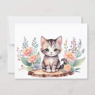 Cartão Postal Kleine Katze mit Blumen