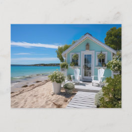 Cartão Postal kleines mintfarbenes Strandhaus am Meer