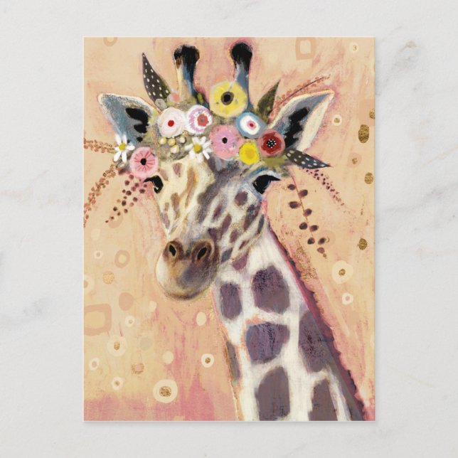 Cartão Postal Klimt Giraffe | Adornada Em Flores (Frente)