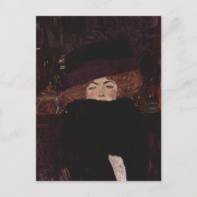 Cartão Postal Klimt, Gustav Dame mit Hut und Federboa 1909 Techn (Frente)