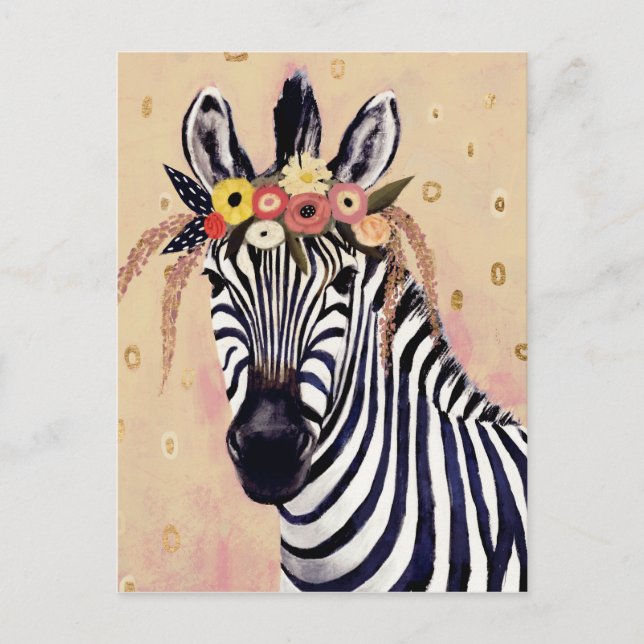 Cartão Postal Klimt Zebra | Adornada Em Flores (Frente)
