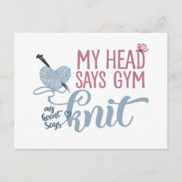 Cartão Postal Knit Divertido ou Dilema de Gym para Knitters e Am