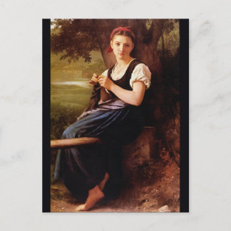 Cartão Postal Knitting Mulher por William-Adolphe Bouguereau
