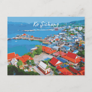 Cartão Postal Ko Sichang, Tailândia - Vista Vibrante do Porto