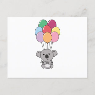 Cartão Postal Koala Voa Com Balões Coloridos