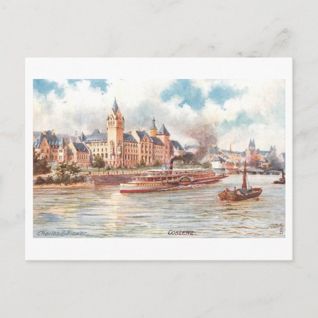 Cartão Postal Koblenz antiga, Alemanha (Frente)