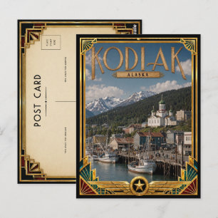 Cartão Postal Kodiak Alasca Arte Deco Vintage Idade Dourada