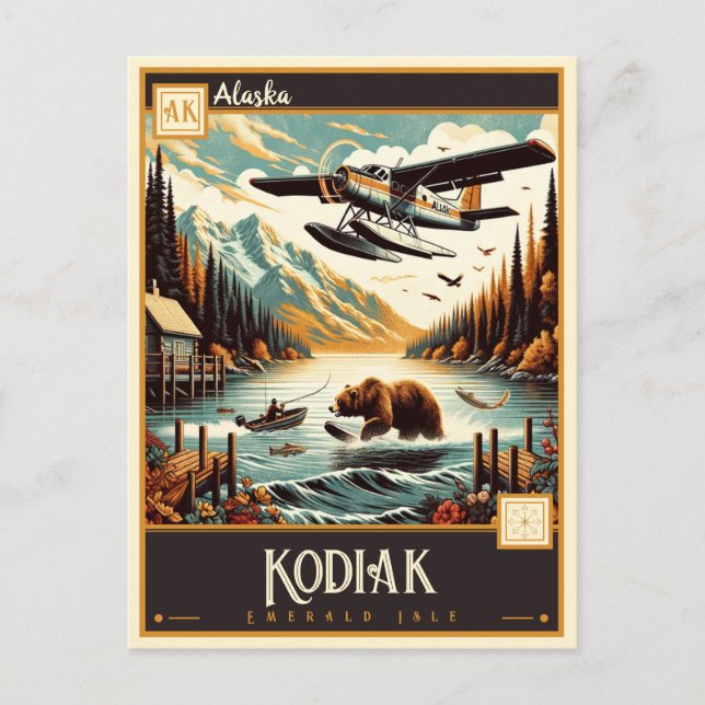Cartão Postal Kodiak, Alasca | Vintage (Frente)