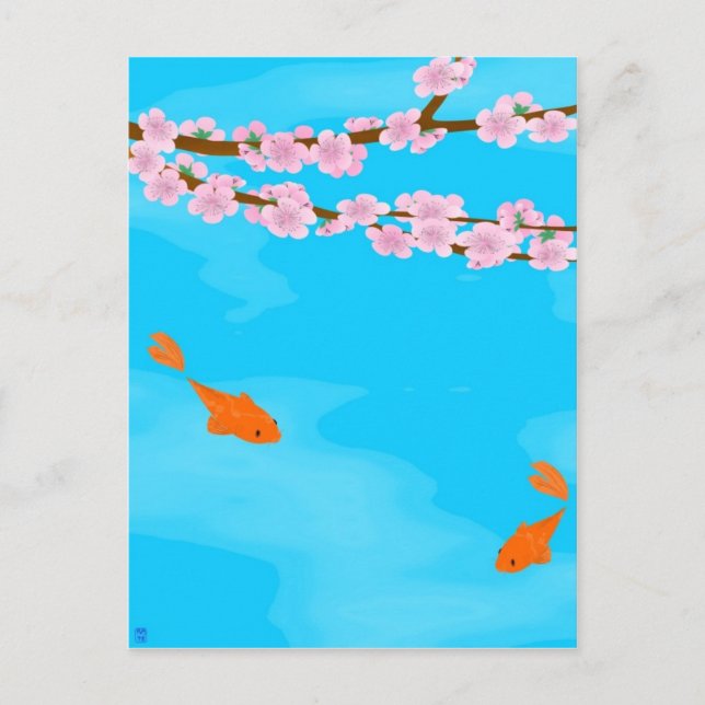 Cartão postal Koi e Sakura (Frente)