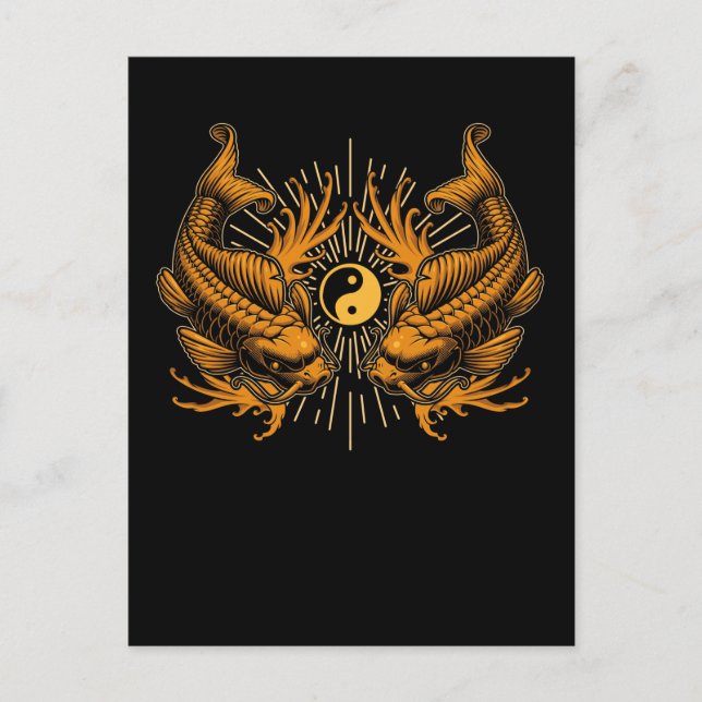 Cartão Postal Koi Fishes Ying e Yang Japan Fish (Frente)