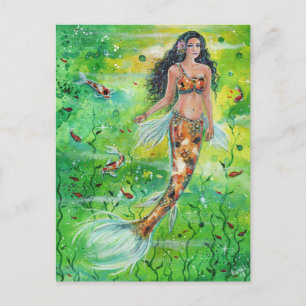 Cartão Postal Koi mermaid Lily por Renee Lavoie
