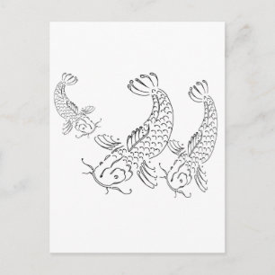 Cartão Postal Koi pescam design preto-branco-preto-moderno