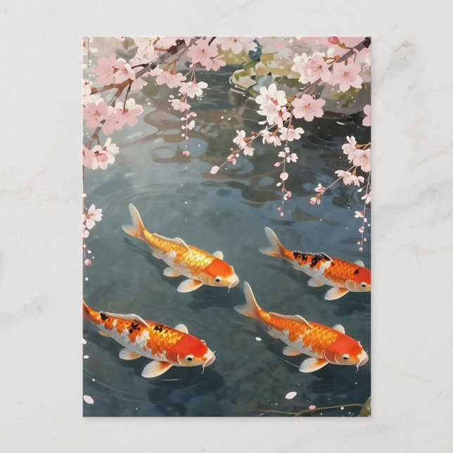 Cartão Postal Koi Pond Cherry Blossom Serenity (Frente)