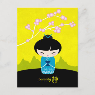 Cartão postal kokeshi azul